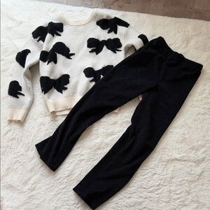 Andy & Evan Girls Black and Cream Bow Knit Sweater Set